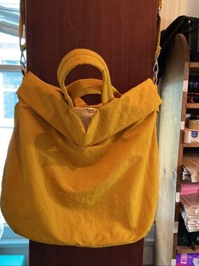 . Canvas Yellow Fold-Top Tote Bag - Casual Shoulder & Hand Carry.